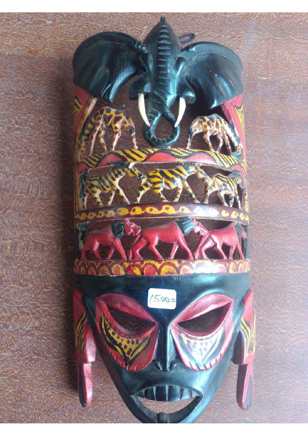 Tribal Mask with Elephant Top — Black & Red